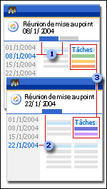 Comparaison des pages et des listes apparaissant dans une réunion ou dans toutes les réunions